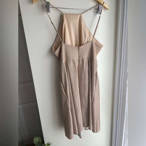 Jules & Cleo Glitter Gold High Neck Short A-Line Dress Size 10 Fit & Flare Mini - Picture 4 of 9
